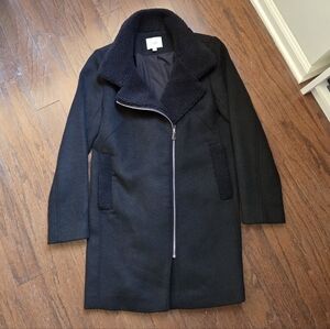 Ann Taylor LOFT Asymmetrical Wool Coat With Sherpa Accents Size XS